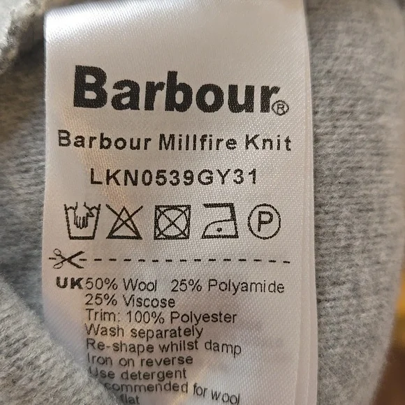Barbour Millfire Knit Jumper – Light Grey Marl Winter Tartan Wool Blend US 14 - Picture 13 of 13